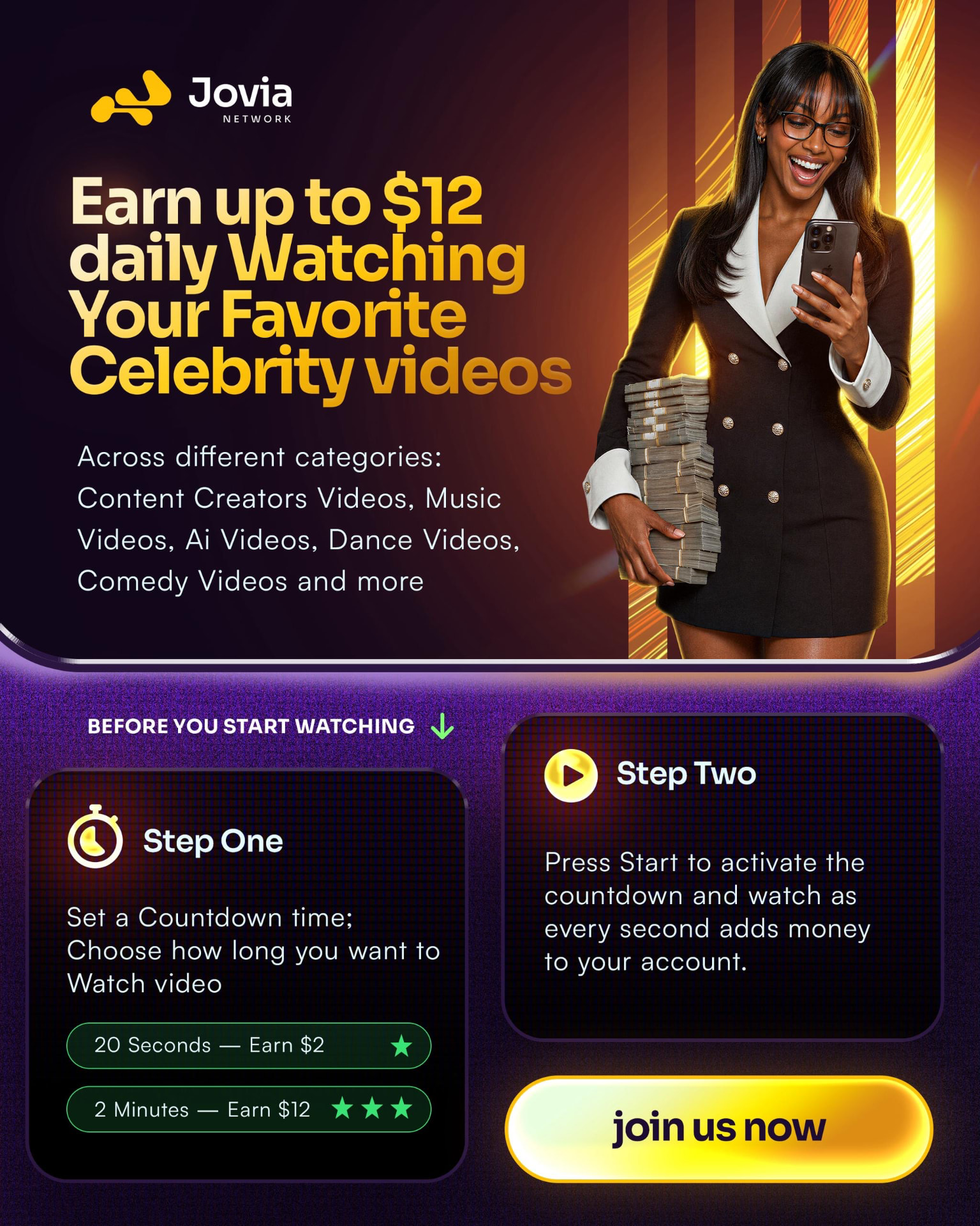 Earn watching celebrity videos on JOVIA NETWORK